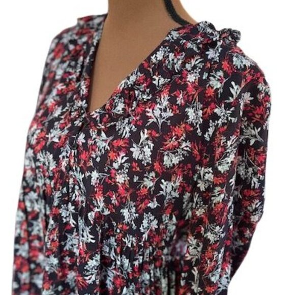 ZARA Flowing Black Long Sleeve Blouse with Red and White Floral Pattern – Small - Picture 3 of 6